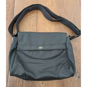 Lacoste Messenger Bag Mens OS Black PVC Flap Crossbody Grid Lining Logo